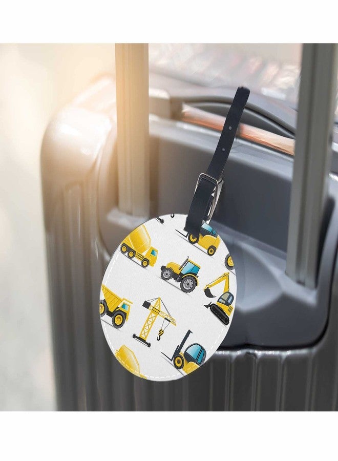 TKS MITLAN Yellow Building Machines Luggage Tags for Suitcases Mixing Truck Forklift Truck Crane Leather Baggage Suitcases Tag Name ID Label Privacy Cover Travel Bag Tags for Boys (Round 1 Pack) - Image 5